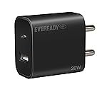 Eveready 20W USB Type C Fast Charger with Dual Device Charging Compatibility,Compact & Travel-Friendly Design,Complete Protection Against Overvoltage & Overload at Output,Universal Compatibility,Black