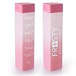 Frosty 100% Food Grade Premium Plastic Fridge Square Water Bottle With Motivational Time Marker – Unbreakable,Leakproof&Non-Toxic (2 Pieces, 1Litre, Red)