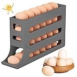 Egg Holder for Fridge, 4 Tiers Dispenser, 30 Egg Container Refrigerator, Large Capacity Organizer Automatic Fridge Rolling Egg Container for Pantry Countertop (Grey)
