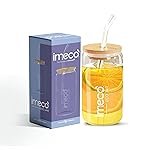 IMECO ECO JAR Borosilicate Glass Sipper with Bamboo Lid & Straw, 500ml | Leak-Proof, BPA-Free & Eco-Friendly | Travel-Ready Bottle for Milk, Coffee, Green Tea & Water