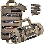 OceanLive Roll Up Tool Bag 7 Pockets Heavy Duty 1680D Oxford Polyester Water Resistant Tool Kit Bag for Electrician Service Engineer with Detachable Pouches Shoulder Strap Sea Green