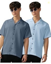 Urban Buccachi Men's Sky Blue & Aqua Striped Polycotton Shirt | Half S