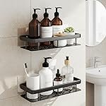 amazon basics Bathroom Organizer Without Drill | Wall Mounted Bathroom Shelves & Rack for Modern Space Saving Storage Pack of 2