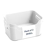 KOLORR Jolly Plastic Small Basket with Handle for Storage Box| Multipurpose Light Weight Plastic Baskets organiser for Clothes Toys Stationary Cosmetics Livingroom Bathroom | Pack of 2 – Nir White