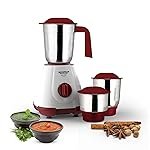 Maharaja Whiteline 500W Livo Pro Mixer Grinder with 3 Stainless Steel Jars with lid and 20,000 RPM Motor Speed (White & Cherry Red)