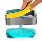 ARCK 2 in 1 Soap Dispenser for Bathroom Accessories Dishwasher Liquid Holder Liquid Dispenser Pump 400 ML with Sponge Holder Kitchen Sink Accessories Items (Multi-Color, Pack of 1)