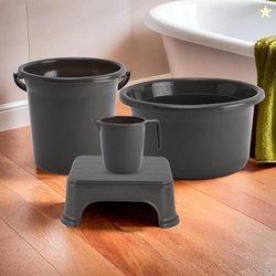 Kuber Industries Set of 4 Bathroom Combo Set | Tub-Bucket-Mug & Stool