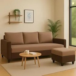 FURNY Chromano Fabric 4 Seater L Shape Sofa Set 3 Seater Modern Sofa S