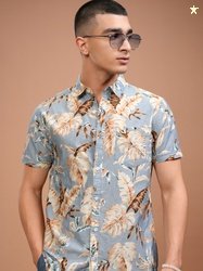 HIGHLANDER Men Green & Beige Slim Fit Printed Casual Shirt