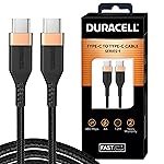 Duracell Usb Type C To Type C USB Cable 4A(60W) Braided Sync& Charging Cable,Compatible With Mobile,Laptop,Tablets&Macbook,3.9 Feet(1.2M) Supports Power Delivery(Pd) With Rapid Data Transmission,Black