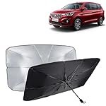 KINGSWAYÂ® Car Sun Shade UV Protection Windshield Cover Compatible with Maruti Suzuki Ertiga, (Year 2022 Onwards), Universal Fit Umbrella Curtain for Front Window, Rear Window, Black, 1 Piece