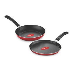 Pigeon Aluminium Nonstick Duo Pack Flat Tawa 250 and Fry Pan 200 Gift