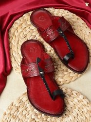 House of Pataudi Men Maroon & Black Textured Handcrafted Comfort Sanda