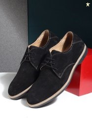 Teakwood Leathers Men Black Perforations Suede Derbys