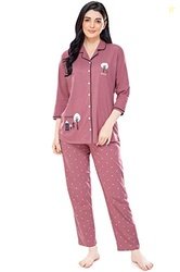 ZEYO Women's Cotton Dot Printed Brown Night Suit Set Of Pajama Set, Pe