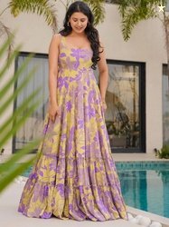 Wedani Floral Print Linen A-Line Maxi Dress