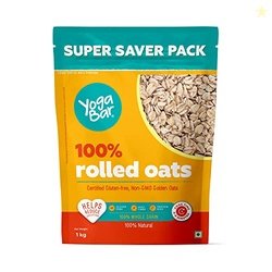 Yogabar 100% Rolled Oats 1 kg Pouch | Premium Golden Rolled Oats, Glut