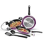 Milton Pro Cook Induction Cookware & Gas Stove Friendly Kitchen Jewel Set | 5 Pc Non-Stick Cookware Set | Kadhai with Lid, Fry Pan, Tawa, Laddle & Spatula | 5-Layer Non Stick Coating | Dark Purple