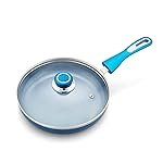 Solimo Blue Ceramic Non Stick Induction Fry Pan 24Cm with Glass Lid