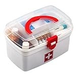 MARKWELL Plastic Rectangular Medicine Box, Medical First Aid Multi-Purpose Utility Storage With Handle (White)