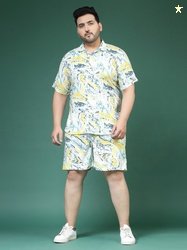 Rigo Plus Size Abstract Printed Casual Shirt With Shorts