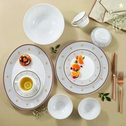Larah by Borosil Opalware Dinner Set | 60 Pcs for Family of 8 | Microw