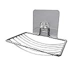 Sulfar Soap Dish Holder,Self Adhesive Wall Mounted Soap Sponge Holder Stainless Steel Storage Saver Rack for Home Kitchen Bathroom Shower (Silver)