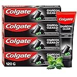Colgate Charcoal Clean Black Gel whitening Toothpaste, 480 gm (120g x 4), Bamboo Charcoal and Wintergreen Mint for a Clean Mouth Experience