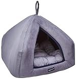 Amazon Basics Premium Soft Velvet Pet Hut House | For Cats, Kittens and Small Dogs | With Reversible Cushion | Washable Cozy and Comfortable | Small | 40 x 40 x 40 cm | Navy Blue and Grey