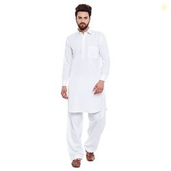 SOJANYA (Since 1958 Men's White Cotton Blend Pathani Kurta & Salwar Se