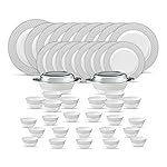 La Opala Diva Velvett Collection Opal Glass Crockery | for Family of 8 | Dinner Set 45 pcs Tudor Grey | Plates & Bowls for Dining | Microwave Safe | 100% Vegetarian | Extra Strong | Light & White