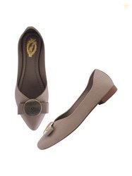 Shoetopia Oversized Bow Detailed Grey Bellies for Girls-EU39