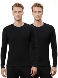 LUX PARKER Men's Pack of 2 Black Round Neck Full Sleeves Premium Therm