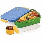 ATTRO TicTac Plastic Lunch Box â 3 Compartment Bento Tiffin, Leak-Proof & Durable, Ideal for Kids, School, Picnicâ 1200ml+80ml, Blue Green