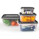 PEARLPET PP Container Rectangular Plastic Food Storage Container with Air Tight Lid | Fridge & Freezer Dabba Containers, Fruit Box Set of 4, Black (700ml, 1400ml, 2400ml and 4000ml)