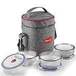 Pigeon Healthy Fresh High Borosilicate Microwavable Lunch Box Set (Set of 3, 400 Ml Each) with Lunch Bag, Office Lunch Box – Glass, Transparent