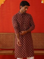 Jompers Men Geometric Embroidered Sequinned Kurta