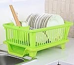 TEKCOOL Plastic Durable Kitchen Drainer Dish Rack Organizer/Drying Tray, Dish Rack with Drying Tray (Green, 45 x 32 x 18 cm, Green)