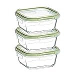 Solimo Borosilicate Glass Container with Lids for Kitchen/Tiffin (570ml Each) | Airtight & Leak-Proof | Freezer, Microwave & Dishwasher Safe (Square Shaped) (Set of 3) (Transparent)