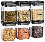Solimo Airtight Plastic Storage Jar and Container Set-I | BPA Free | Multipurpose Storage | 1150ml Each, Set of 6 (Black)