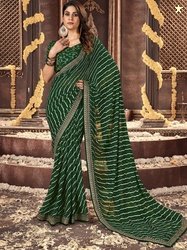 Satrani Leheriya Printed Embroidered Leheriya Saree
