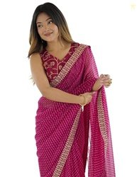 SIRIL Women's Laheriya Printed Georgette Saree with Unstitched Blouse