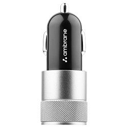 Ambrane 12W Fast Car Charger, Dual USB Output, Multi-Layer Protection,
