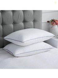 LA VERNE White Striped Polyester Set of 2 Medium Fibre Sleep Pillow-50