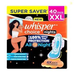 Whisper Choice Nights, 40 XXL Pads, Gives Up to 100% worry-free protec