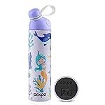 PEXPO Water Bottle for School Kids, ISI Certified Stainless Steel Sipper Bottle for Kids 470ml | Hot & Cold Thermos Insulated Water Bottle|6+ Years Kids|Pico 500 – Purple – Mermaid