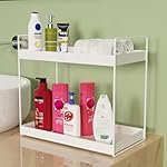 Metal Heavy 2-Tier Bathroom Countertop Organizer Decorative Vanity Cosmetic & Makeup Storage Kitchen Spice Rack Standing Shelf Storage Shelf Organizer (White)(Pack of 1) (NHSP)