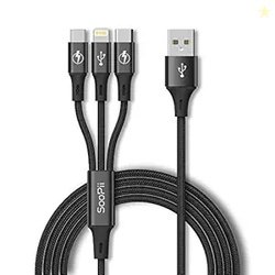 3 in 1 Apple iPhone Micro and Type C Fast Charging Data Cable (Black)