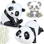Unbreakable Cute Cartoon Mini Panda Animal Statue Toys Action Figure 2PC Stylish Panda Figurine Statue Set Showpiece Home Living Room Decor Office Desktop Decoration Car Gift Teddy Bear Toys