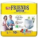 Friends Classic Adult Diaper L Size Pants | 10 Count (Large) | Waist 30 – 56 inch | Aloe Vera | Unisex | Quick & Even Absorption | Long Protection hours | Brief-Like Fit | Odour Lock | Leakproof | Elastic Waist & Anti-Bacterial Absorbent Core